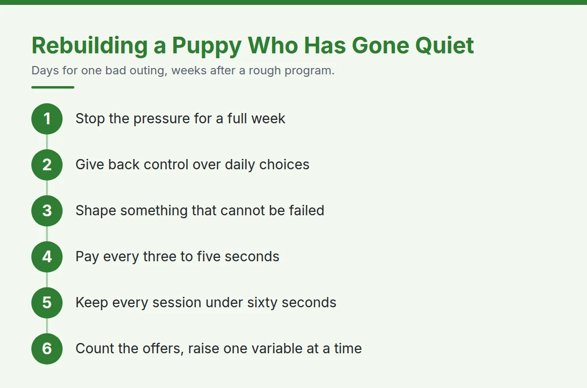 Summary card: Rebuilding a Puppy Who Has Gone Quiet